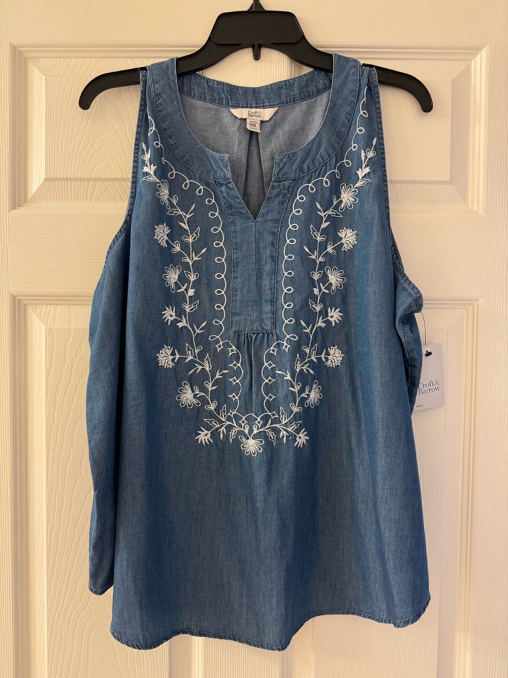 croft & barrow Blue Embroidered Denim-Look Tank